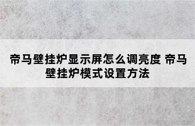 帝马壁挂炉显示屏怎么调亮度 帝马壁挂炉模式设置方法